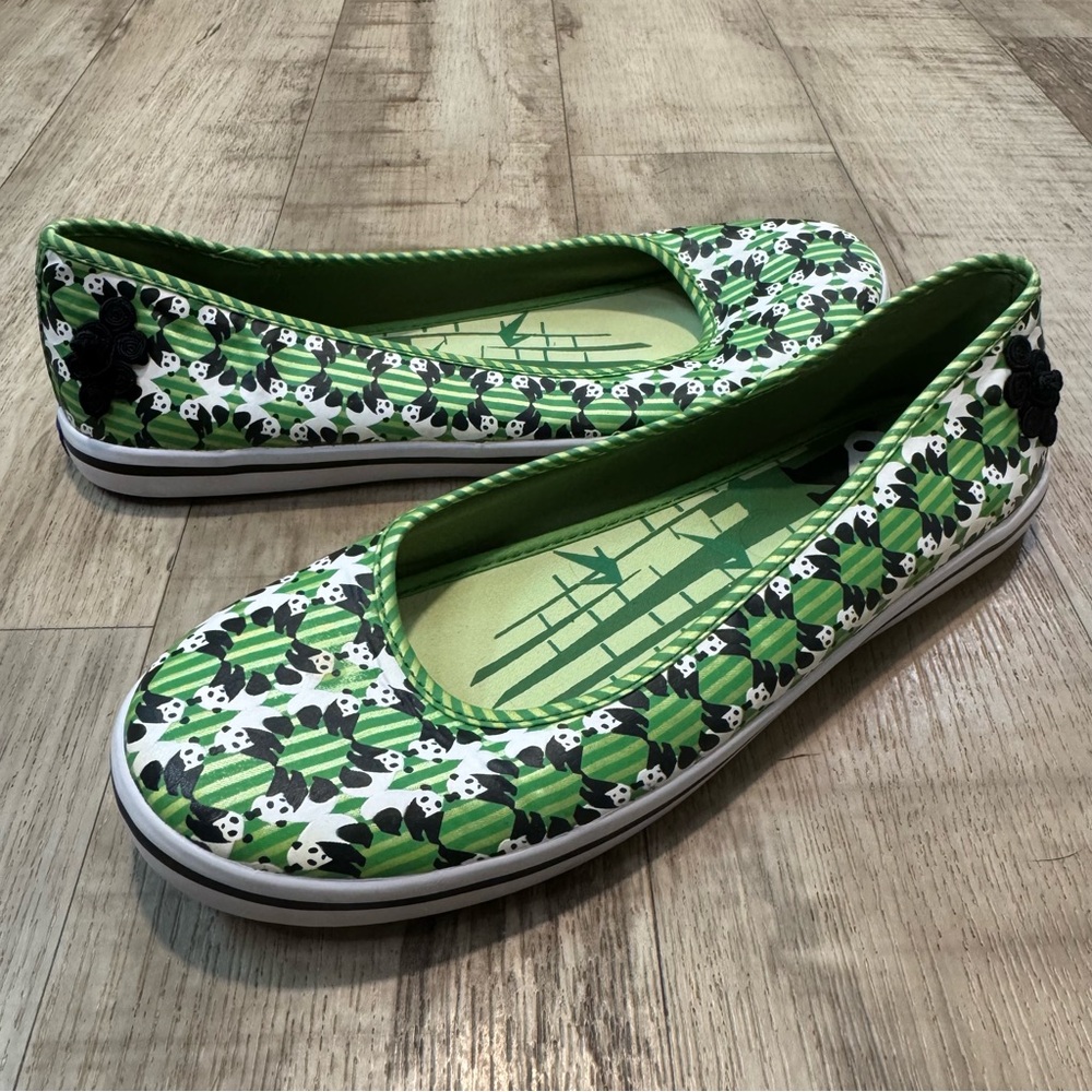 Keds Eleanor Women's Green Stripe Panda Bear Canvas Skimmers Size 8.5